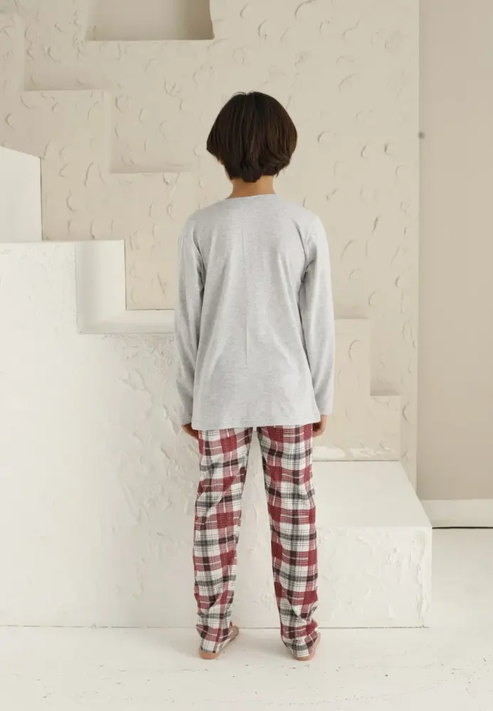 Pijama Băieți, Mânecă Lungă si Pantaloni Lungi, Imprimeu Super Kids,Culoare Gri,Engros